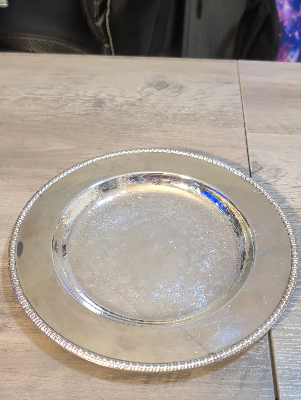 WM Rogers Silver Plated 10.25” Serving Tray Etched with Braided Rope Edge